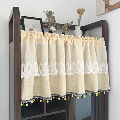 Valance rideau brodé beige en voile léger pour petite fenêtre de cuisine - 2