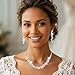 Unicra Rhinestone Bridal Wedding Jewelry Set Silver Necklace Earrings Bracelet Ring Sets Prom Formal Costume Jewelry Sets for Women and Brides (Silver-4 Pack Necklace Earrings Bracelet Ring)