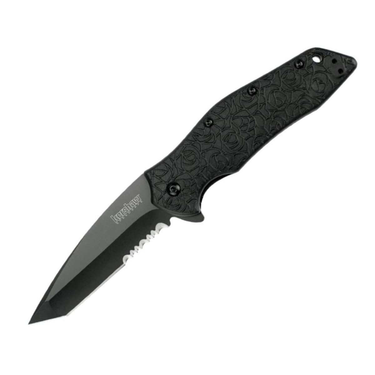Kuro Tanto Assisted Opening Knife (3.125" Black Serr) 1835TBLKST