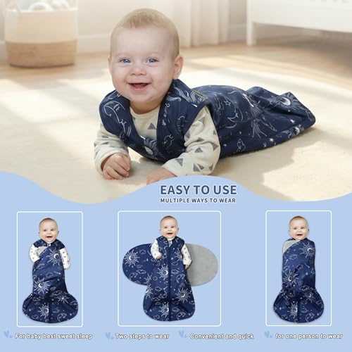 Image of GUNTAIL Newborn Sleep Sack Baby Swaddle,3-Way Adjustable Wearable Blanket,100% Rayon Cotton Swaddling sleeping bag (Clouds & Moon, 0-3 Months)