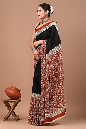 Image of Crafts Moda Pure Cotton Floral Print Saree with Blouse for Women