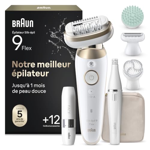 Braun Epilateur Electrique Femme Silk Epil 9, 9-681 3D FaceSpa, Blanc et Or – Etanche, Tête Flexible à 360°, Coffret Epilation Tout-en-Un, Mini Rasoir...