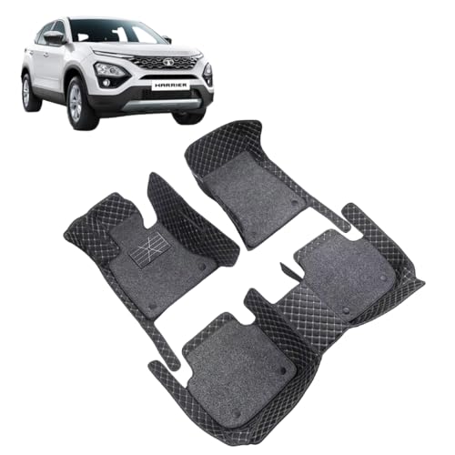 Image of Auto Hub 7D Car Floor Mats Compatible with Tata Harrier, Leatherette, 100% Waterproof & Washable, Harrier Car 7D Floor Mat, Black