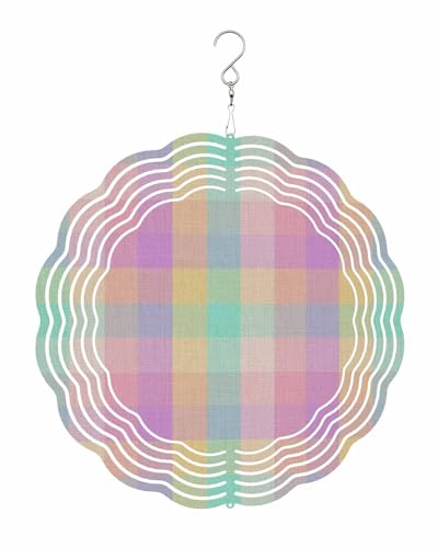 Modern Art Wind Spinners, Colorful Buffalo Plaid Hanging Wind Spinners for Yard and Garden 3D Stainless Steel Metal Sculptures Crafts Ornaments 12 Inch