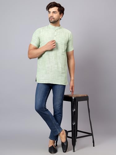 Image of LATEST CHIKAN Men's Cotton Regular Casual Strped Short Kurta Half Sleeves - (SK-LJ.DS.AS)