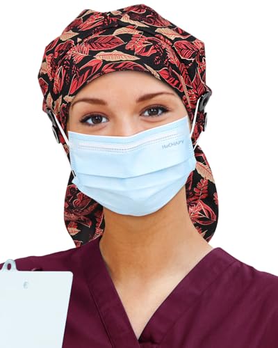 Image of Satin Lined Scrub Cap for Women Extra Large Long Hair Surgical Nurse Cap 4 Buttons