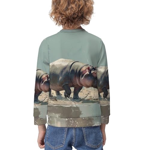 Hippo Hippopotamus AnimalChildren's Casual Pullover Sweatshirt Loose Fit10-12Y2