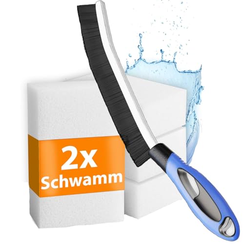 Fugenbürste inkl. gratis Schmutzradierer – 1x Reinigungsbürste + 2X Melamin Schwamm – Fugenbürste Bad & Küche, Fugenreiniger für Fliesenfugen & Dusche – Putzbürste/Reinigungsschwämme