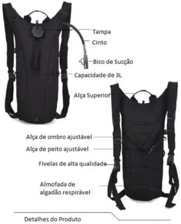 Mochila Tática Com Refil Hidratação 3 Litros Bike Corrida