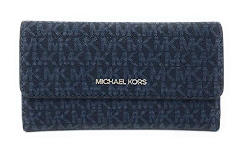 Michael Kors Jet Set Travel Large Trifold Leather Wallet (French Blue Multi)
