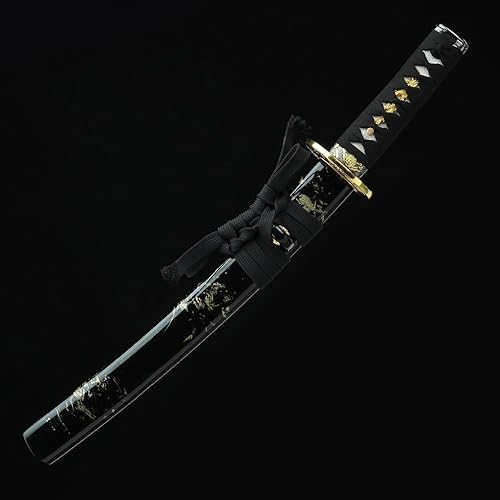 Miniatura 6 de Tanto Sword Handmade Full Tang Clay Templado T10 Steel Short Japanese Katana Real Hamon Samurai kendo Tesoro aburrido Wakizashi Rojo Negro Azul
