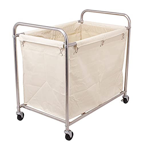 Laundry TrolleyLaundry Hamper Dirty Clothes Basket Large Commercial Laundry Hamper on Wheels, Canvas Laundry Bag, Laundry Basket with Wheels & Handle, Rolling Laundry Cart, 400 lbs (Beige One Size)
