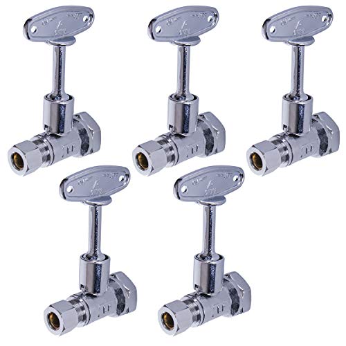 Image of Midline Valve 92112QS-OM-5 Water Supply Stop Valve with Quarter Turn Control Key; Straight Shut-off for Toilet, Sink, Dishwasher; 1 /2'' FIP x 3 /8'' Compression ; Chrome Plated Brass (5 PK)