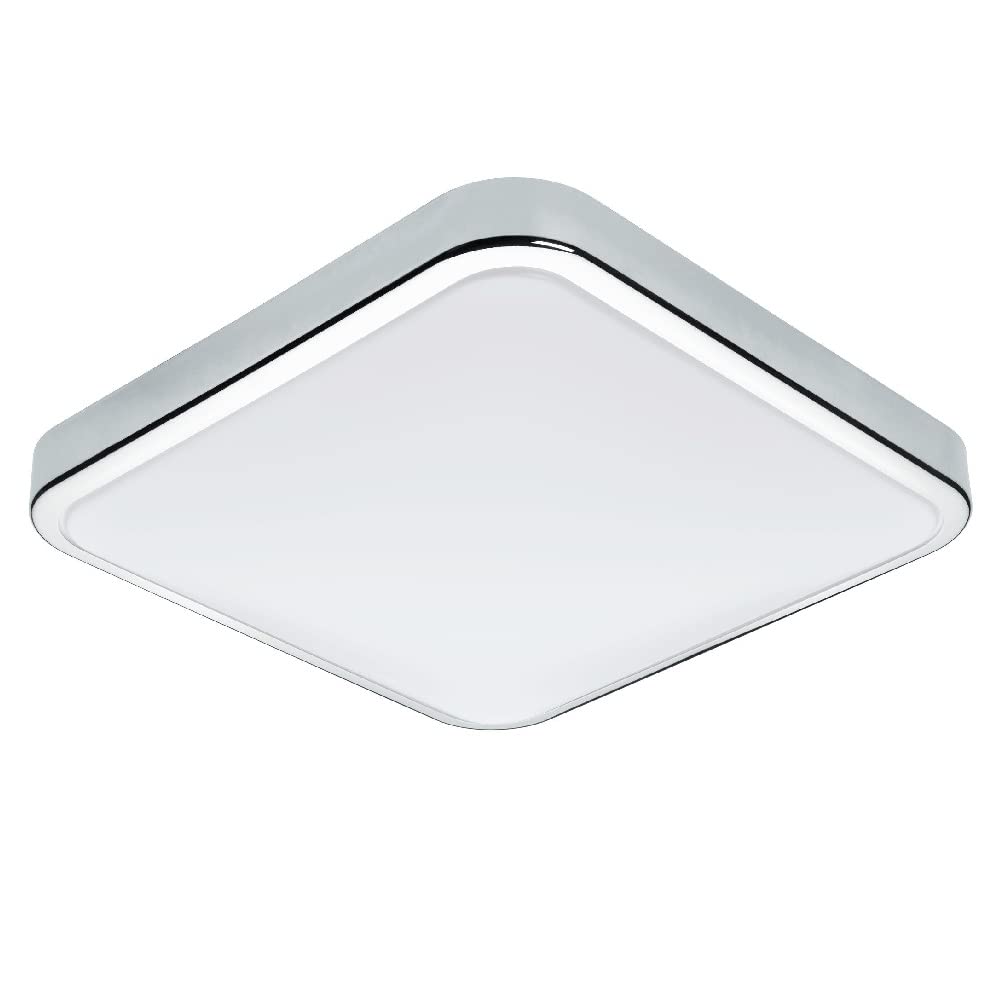 Britalia Polished Chrome Led Bathroom Modern Square Flush Ceiling Light | 29Cm Width | 15W 1500 Lumen 3000K Warm White | Ip44 | 240V Uk | 25000 Hours