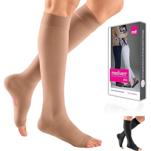 Image of mediven Plus for Men & Women, 20-30 mmHg - Open Toe, Knee High Compression Socks, Extra Wide III , Beige