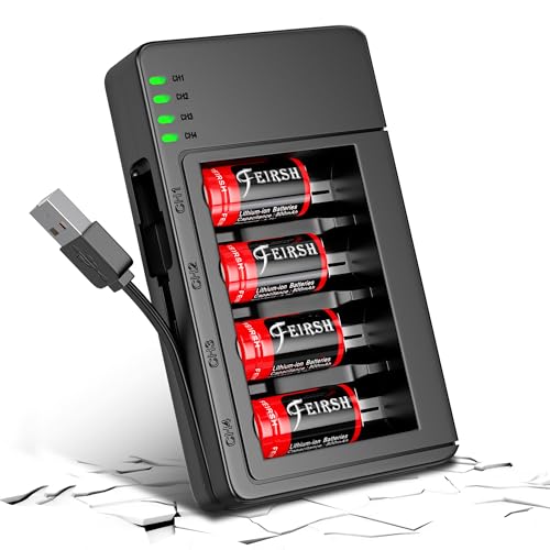 4 Pack CR123A Lithium Batteries,QUICKHELP 3.7V 800mAh [CAN BE RECHARGED] Arlo Batteries with Charger for Arlo Wireless Cameras VMC3030 VMK3200 VMS3330 3430 3530 and Flashlight Polaroid Microphone