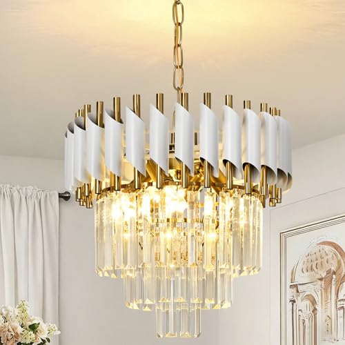 Image of Seenvlog Modern Round White Crystal Chandelier 4-Light Pendant Light