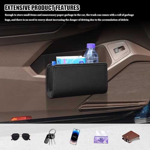 Image of Car Trash Can, Car Garbage Can, Waterproof Litter Auto Trash Can for Travelling, Auto Interior Accessories Foldable Hanging Mini Cars Storage Bag Container Universal Fit Most Cars (Black)