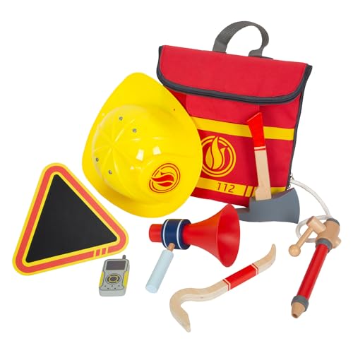 small Foot Feuerwehrrucksack mit Zubehör, Feuerwehr-Spielzeug aus Holz...