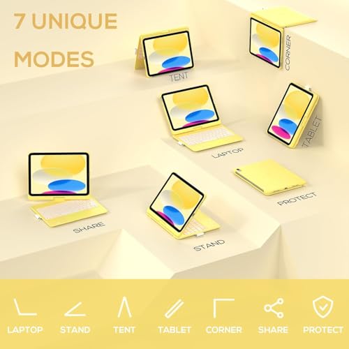 Image of typecase Touch Keyboard for 11th (A16) & 10th Gen with Multi-Touch Trackpad, 11-Colors Backlit, 360 Rotatable Multi Viewing Angle, Pencil Holder (Not fit to Air 11 /Air 5th /Pro 11)-Yellow'26