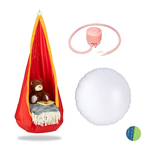 relaxdays Altalena a Sacco per Bambini, Tessuto Resistente, da Interno ed Esterno, 140x55 cm, 70 kg, Arancione/Rosso
