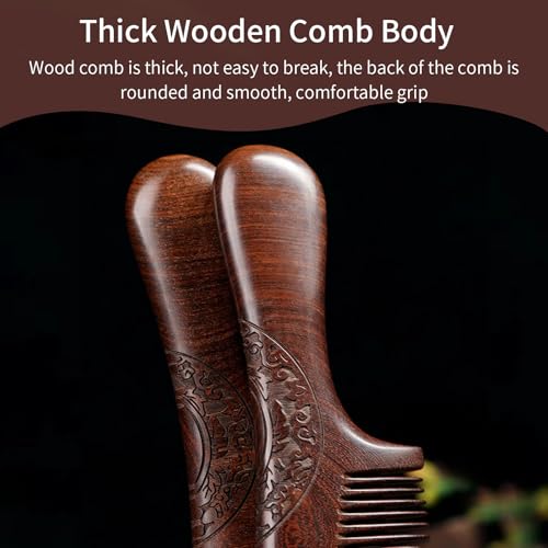 Natural Sandalwood Comb - Anti Static Wooden Comb for Women, Smooth Detangling Fine Tooth Hair Comb, Portable Travel Wood Combs for Curly & Straight Hair