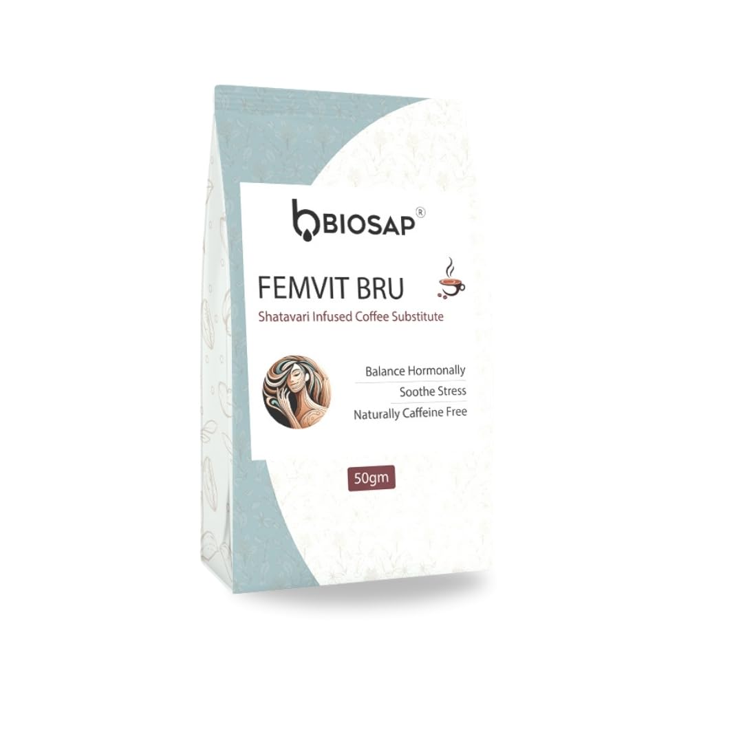 Biosap Coffee Substitute Shatavari Femvit Bru | Caffeine Free Herbal Coffee Alternative | 50 Grams | Gentle Calm Adaptogenic Blend | Gluten Free Daily Ritual-image-20