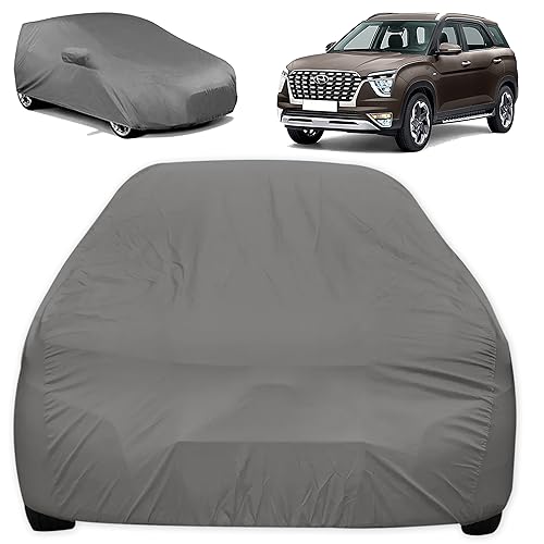 Image of Car Body Cover Compatible with Hyundai Alcazar | Waterproof Heavy Duty Car Body Cover + Sun Protection + Triple Stitched + Mirror Pocket (Silver)