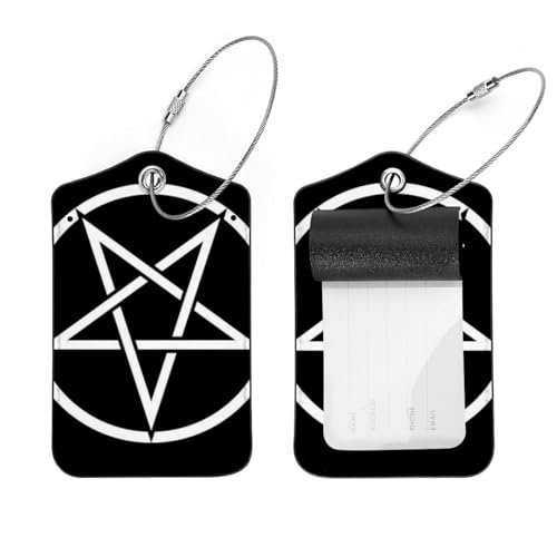 Satanism Pentagramme Lot de 2 étiquettes de bagage avec boucle en acier inoxydable pour identification de bagages de voyage