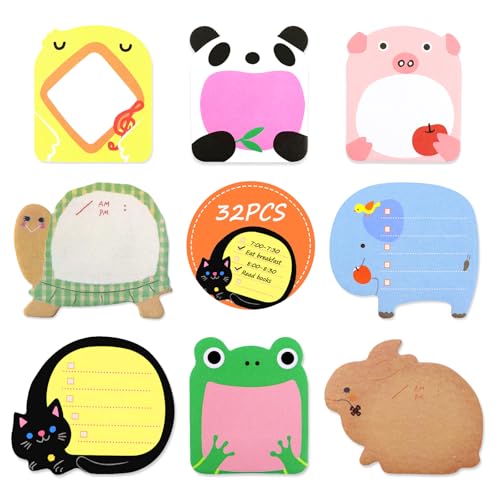 Qufiiry 640 Stück Haftnotizen Kinder, 32 Paket Bunt Cartoon Tiere Haftnotizen, Mitgebsel Kindergeburtstag, Niedliche Haftnotizen, Haftnotizen Lustig, für Kinder, Studenten, Studie, Kleine Geschenke