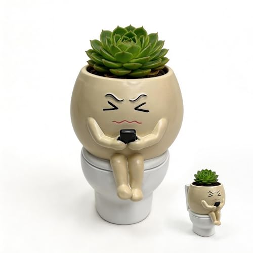 Xoevlix Funny Bathroom Planter Decor 5.2" Resin Toilet Plant Pot