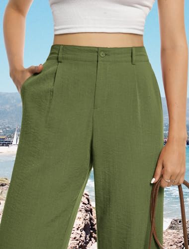 Image of Feiersi Womens Casual Wide Leg Pants High Waisted Button Down Straight Long Trousers Palazzo Pants