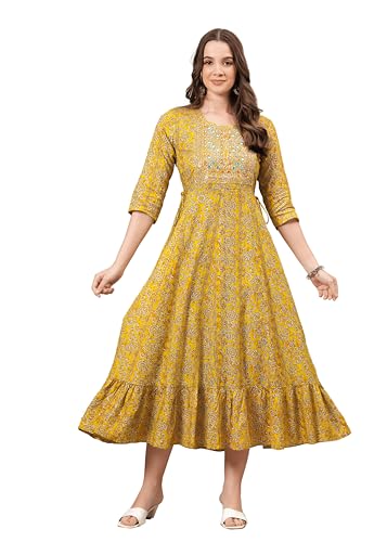 JG JAI GOVINDAM Women's Printed Anarkali Kurti – Indian Ethnic Wear Festive & Casual Long Flared Kurta