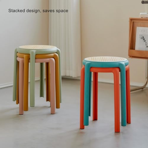 Taburetes redondos apilables de plástico ligero, taburete de cocina sin respaldo, antideslizante, 46 cm, para comedor, aula, cocina (caqui) - imagen 4