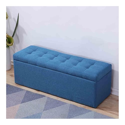 Banco de almacenamiento tapizado azul multifuncional, taburete y zapatero, 150 x 40 x 40 cm, ideal para sala de estar, pasillo, dormitorio, armario, solución elegante y que ahorra espacio