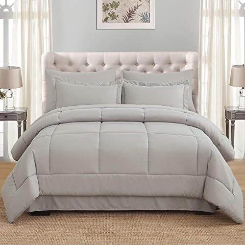 EMME Grey Comforter Set Queen Bed in A Bag 7 Pieces, Down Alternative Brushed Microfiber Bedding Comforter Set with Sheets, Ultra Soft and Comfortable Bed Set for All Season (Full/Queen, Grey)