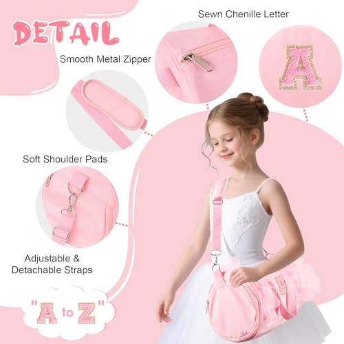 Personalized Initial Dance Bag for Girls, Medium Lace Gym Sport Yoga Cheer Dance Bags Gift for Teen Girls, Cute Letter Kids Ballet Bag Zipper Toddler Travel Duffel Tote with Adjustable Straps(Pink-A)3