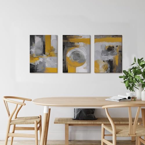 AUUAUU 3 Pcs Abstract Geometric Canvas Wall Art Yellow and Grey 12x16 Inch by AUUAUU - Used condition - Image 6
