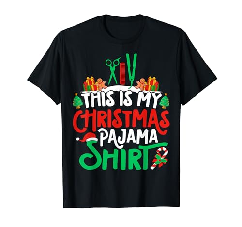 Hairstylist Christmas Pajama Shirt Hairdresser Xmas Party Camiseta