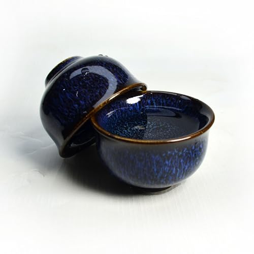 Image of Kiln Glaze Ceramic Tea Set Gift Box (9-Piece), 10oz Teapot, Fairness Cup, Strainer & 6 Tea Cups Kiln-Transformed Glaze in Ocean Blue, Chinese Artisan Tea Collection (Set blue)