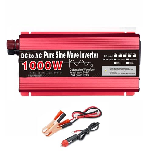 48v to 220v,Solren ren sinusvågsomriktare 1000W, 12V 24V 48V 60V DC till 110V/220V AC Off-Grid-omriktare för förnybart energisystem (med LCD-skärm)