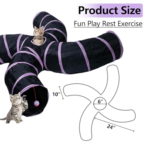 Image of EGETOTA Cat Tunnel for Indoor Cats Large, with Play Ball S-Shape 4 Way Collapsible Interactive Peek Hole Pet Tube Toys, Puppy, Kitty, Kitten, Rabbit (S4 - Black & Pink)