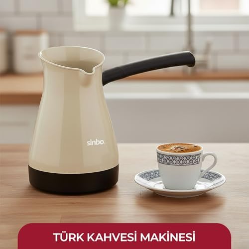 Sinbo SCM-2951 Türk Kahve Makinesi 1000W Elektrikli Cezve – 5 Fincan Kapasite, 400 ml Su Haznesi, Paslanmaz Çelik Taban, Krem Renk - Görsel 6