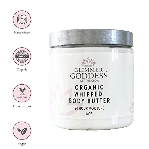 Glimmer Goddess Organic Body Butter - Honeysuckle, Vegan, Cruelty-Free, 24 Hour Hydration, Reduces Stretch Marks, Great For Eczema And All Skin Types, Baby Friendly, Organic Ingredients 8 Oz #TOP4
