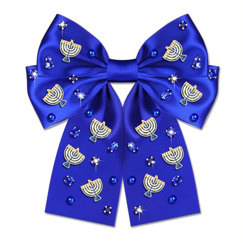 Hanukkah Hair Bows for Women Jewish Star of David Hair Bow Clips Jeweled Menorah Hair Ribbons Barrettes Blue Bows Hanukkah Jewish Outfits Accessories Holiday Gifts (Pattern D)