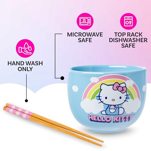 Image of Silver Buffalo Sanrio Hello Kitty Rainbow, Ramen Bowl with Chopsticks, 20oz