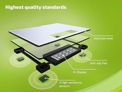 Soehnle Style Sense Safe 300 Personen Digitalwaage mit extragroßer LCD-Anzeige, flache Personenwaage mit Anti-Fingerprint-Beschichtung, Waage aus Edelstahl