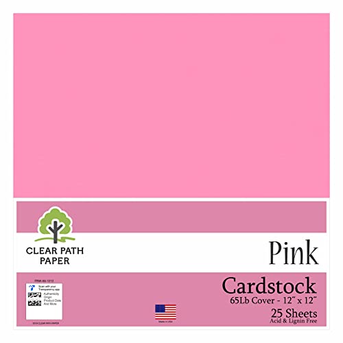 Clear Path Paper - Pink Cardstock - 12 x 12 inch - 65Lb Cover - 25 Sheets