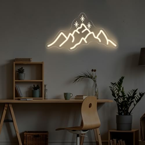 Image of ACOTAR Neon Sign Mountain With Star LED Light Book Lover Gift | Starry Mountain Reading Nook Decoration USB Powered Dimmable Bookish Home Wall Room Deocr Warm White 17.7 inchx9.3 inch