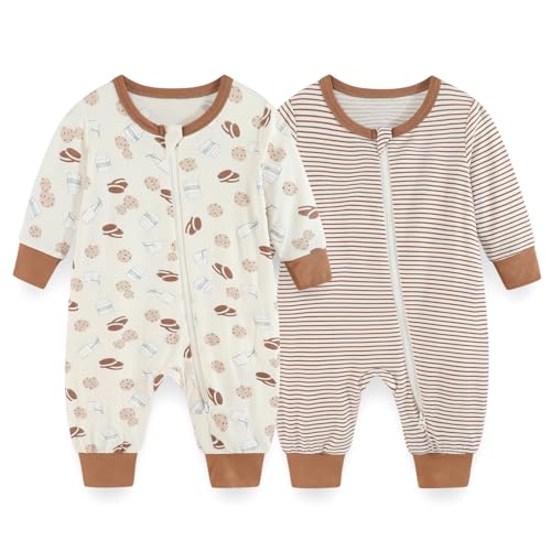 Image of JELYLOVE Unisex Rayon Made from Bamboo Zipper Baby Boy Girl Rompers 2 Pcak Long Sleeve Infants Jumpsuits New Born Clothes